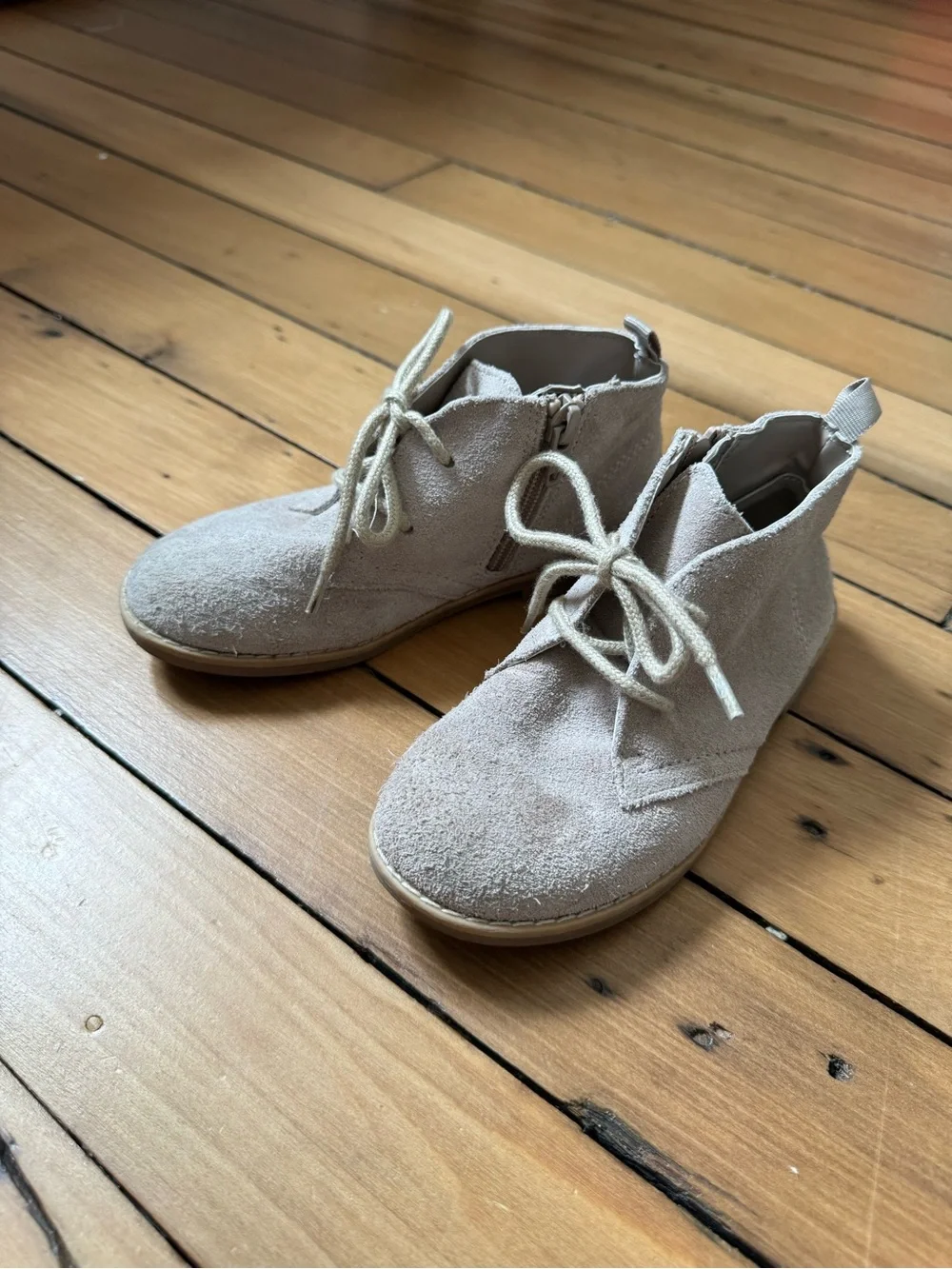 GAP Kids Light Beige Genuine Suede Lace-Up Chelsea Boots